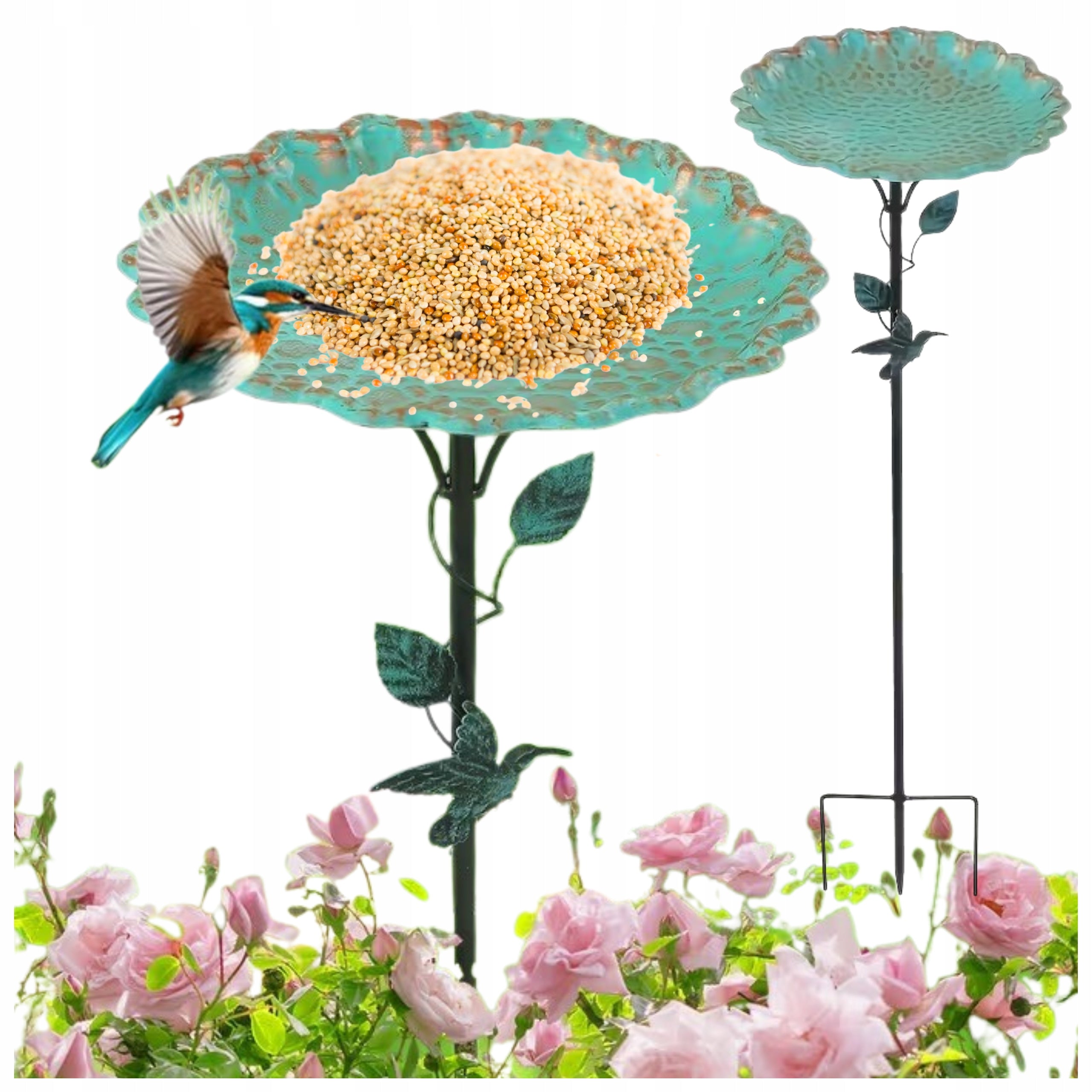 BIRD FEEDER GRAIN FEEDER BOOTH DRINKER METAL GARDEN DRINKER