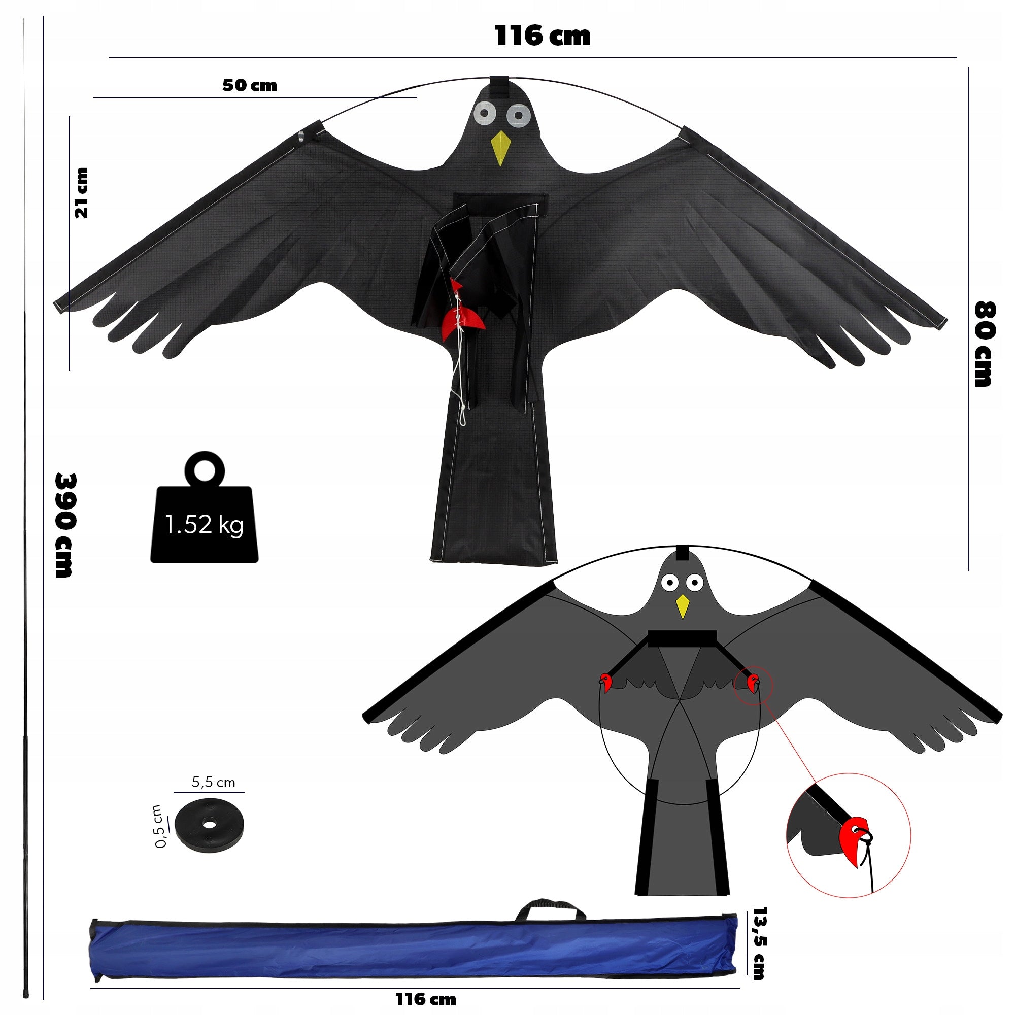 BIRD REPELLENT PIGEON STARLING FALCON HAWK IN FLIGHT KITE LARGE Manufacturer code K5511