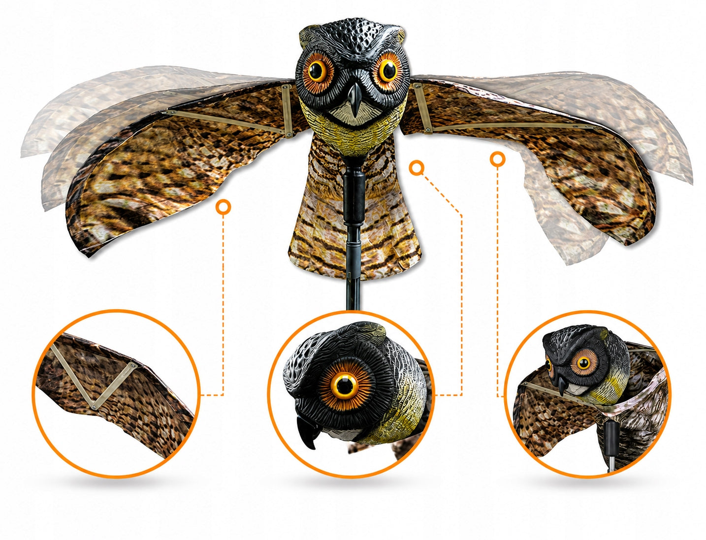 BIRD REPELLENT STARLING PIGEON GULL OWL WITH MOVABLE WINGS EAGLE Use Against mice birds