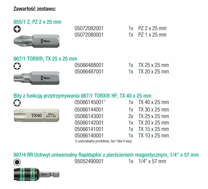 BIT-CHECK SET 12 WOOD TX HF 1 SB, 12CZ 05073641001 WERA Packaging status original