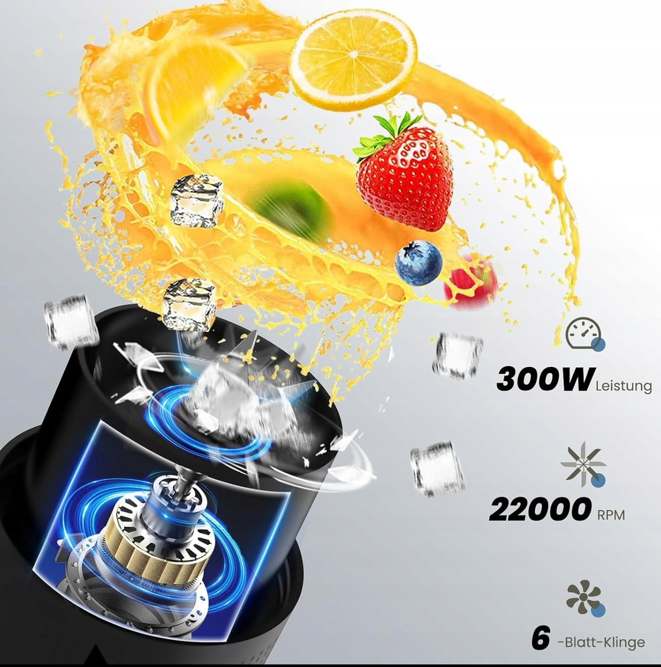 BJ610 Blender bezprzewodowy MoKo 300W – smoothie maker, 6 ostrzy, Czarny Manufacturer code B0CNKDZ384