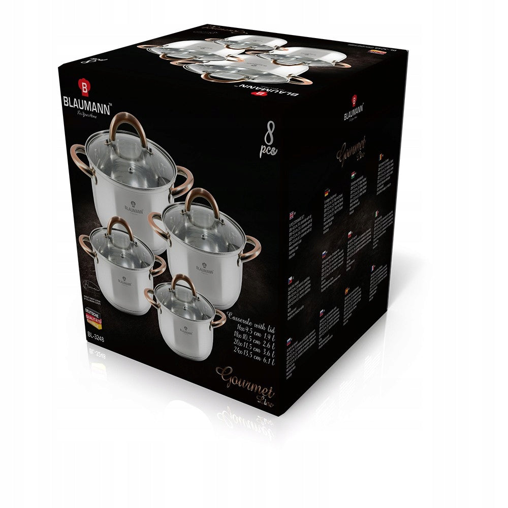 BL-3248 - Set of 8 pots Blaumann Stainless Steel Gourmet Line Packaging status original