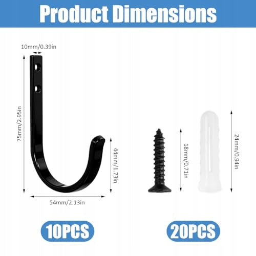 BLACK ALUMINUM WALL HANGERS FOR TOWEL CLOTHES 10 PCS STEEL Manufacturer code Bez marki