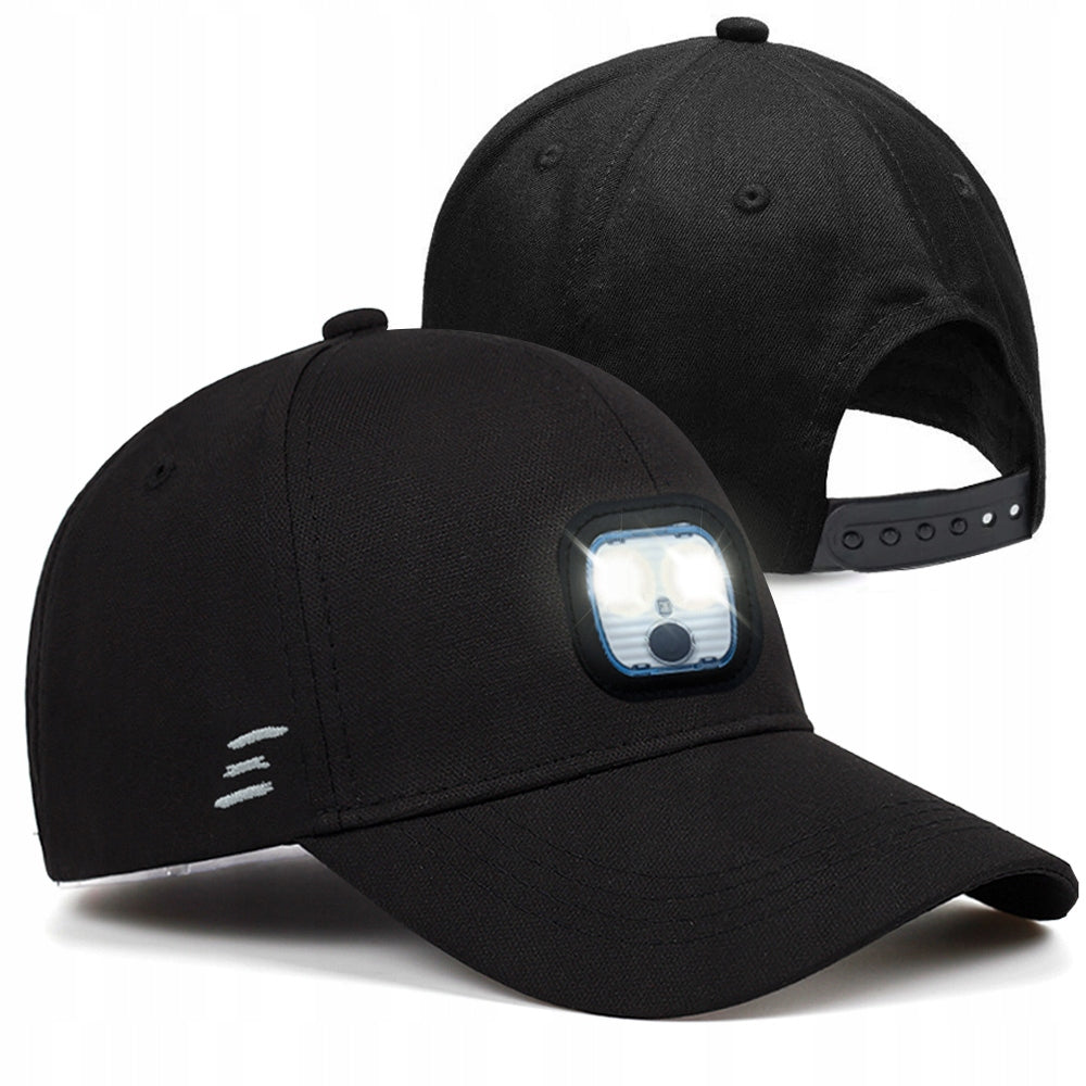 BLACK BASEBALL CAP WITH USB FLASHLIGHT QUADRUPLE STRONG LEDS WEBSKI Brand Webski