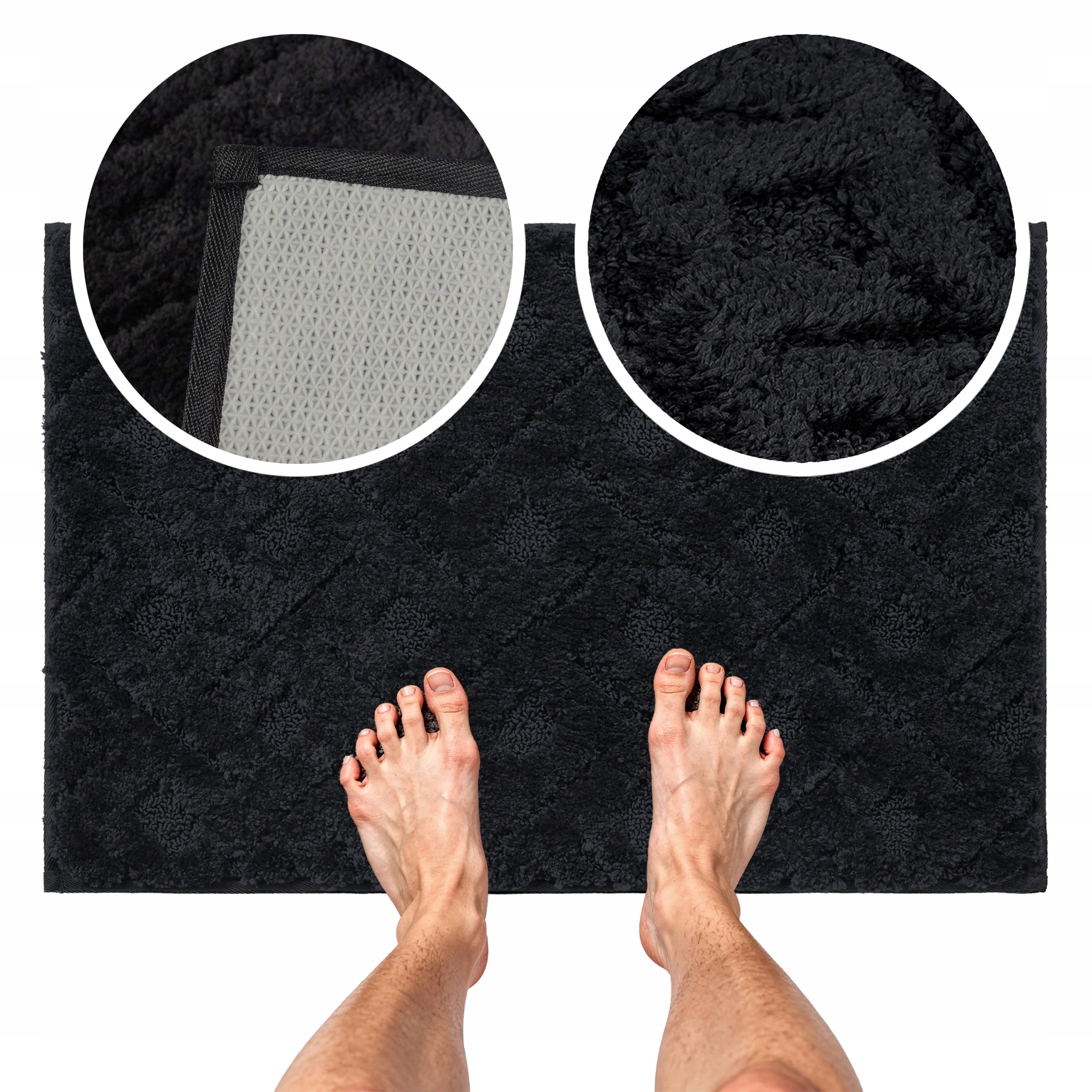 BLACK BATHROOM RUG NON-SLIP SOFT MICROFIBER ABSORBENT SOLID Product width 40 cm