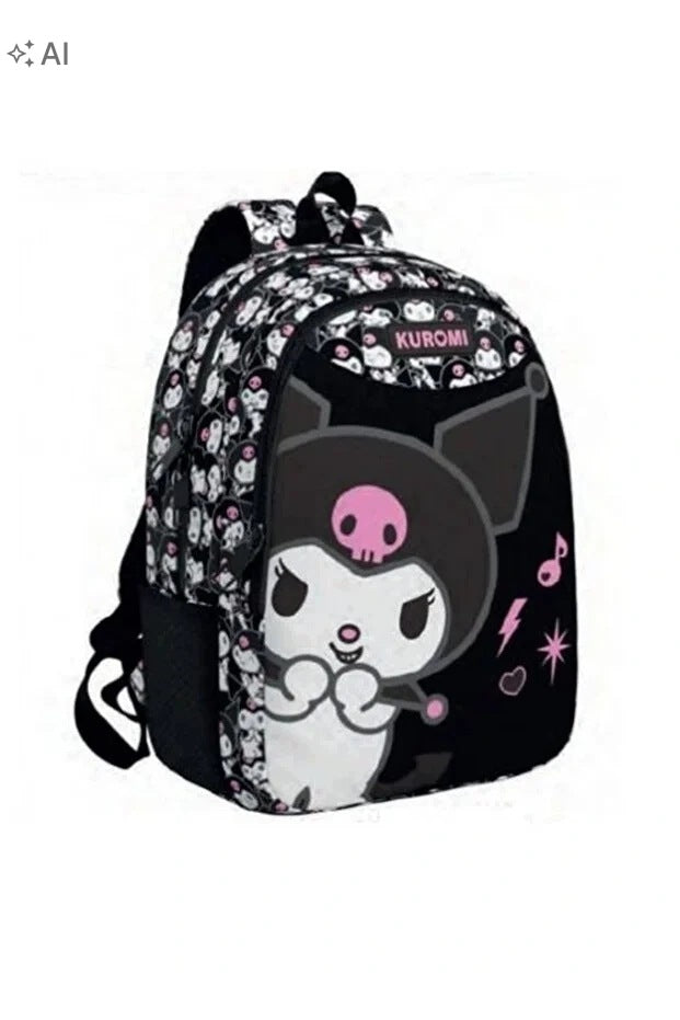 BLACK CHILDREN'S BACKPACK WITH KUROMI PRINT AND PINK 5IA