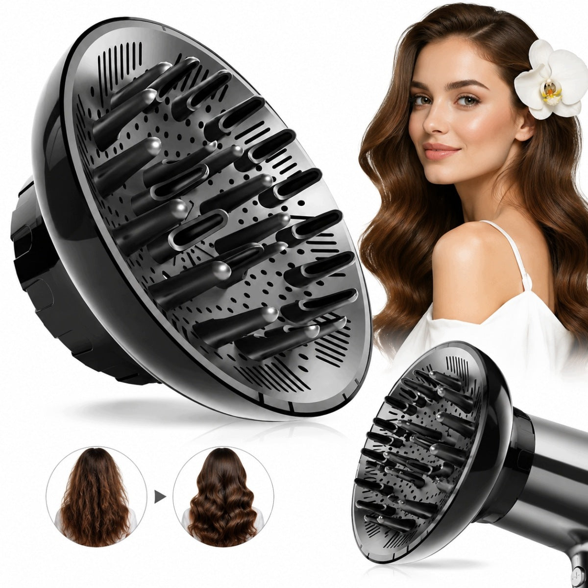 BLACK DIFFUSING CAP FOR CURLS AND WAVY HAIR