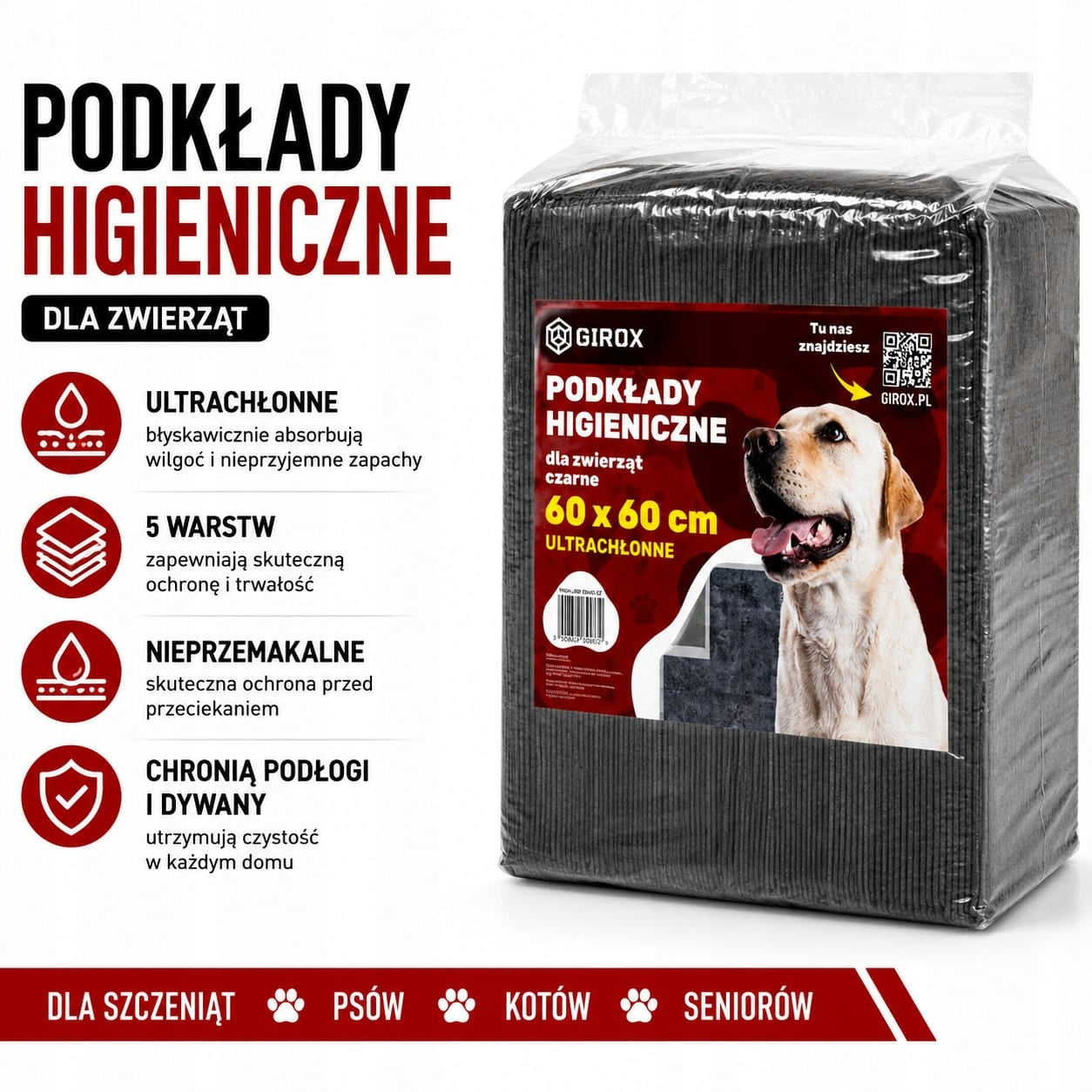 BLACK DOG FOUNDATIONS 60x60 100 PIECES DISPOSABLE MATS GREY HYGIENIC Manufacturer code PODKŁADY 60X60 100 SZTUK GIROX