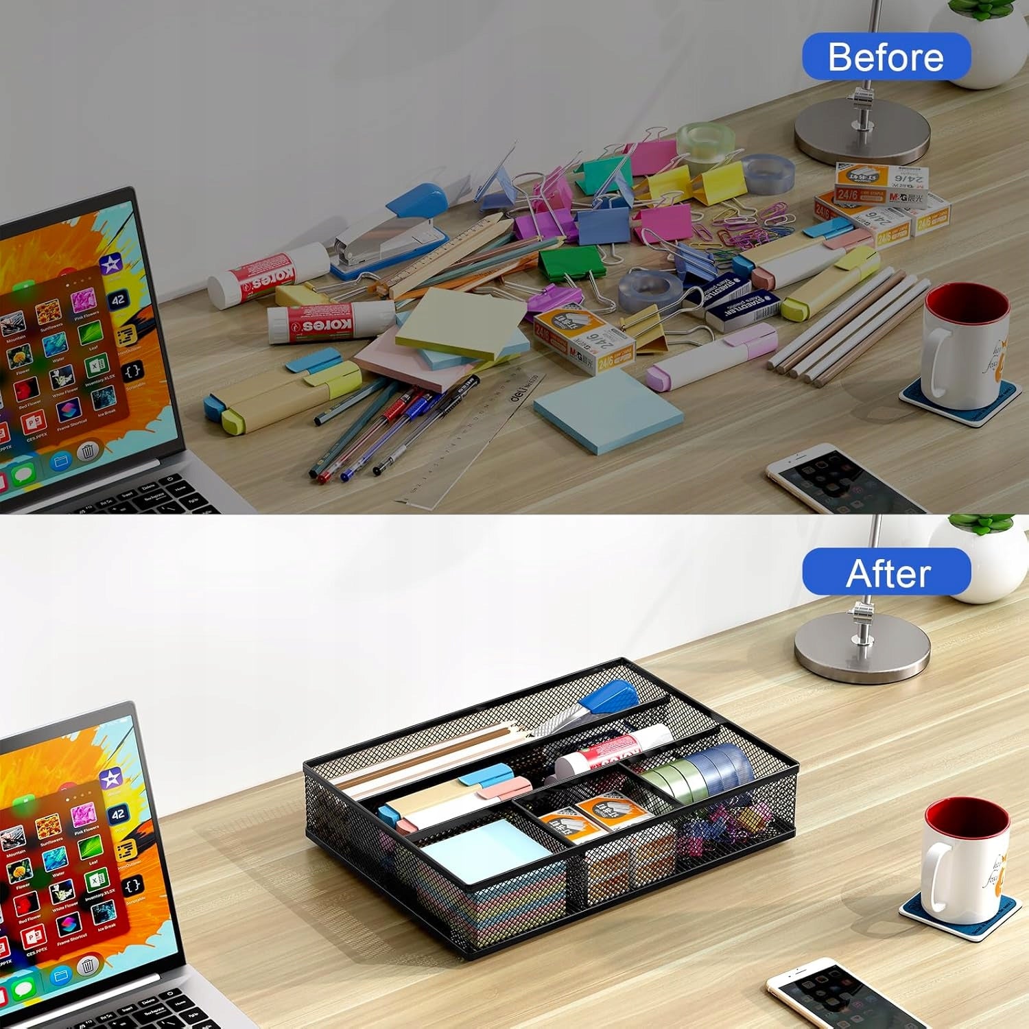 BLACK DRAWER DESK ORGANIZER WITH MESH 2 LONG BOXES Kind drawer organizer