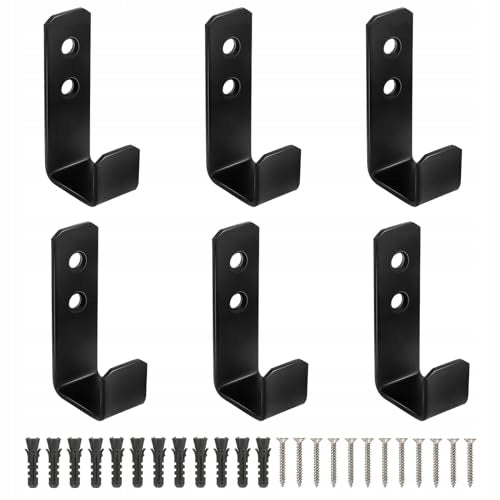 BLACK HEAVY DUTY WALL HOOKS SET OF 6 HANGING Brand no brand