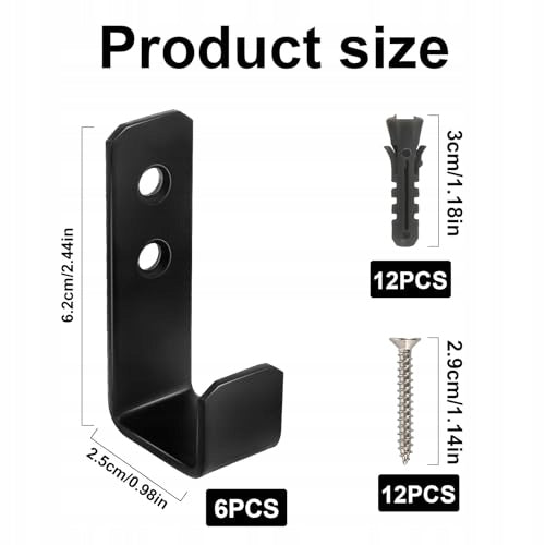 BLACK HEAVY DUTY WALL HOOKS SET OF 6 HANGING Manufacturer code Bez marki
