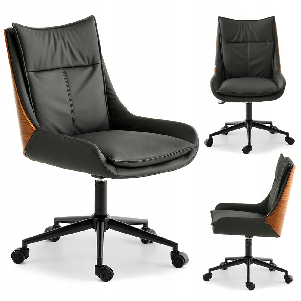 BLACK LEATHER ARMCHAIR FOR OFFICE LEON UPHOLSTERY ECO-LEATHER WALNUT WOOD