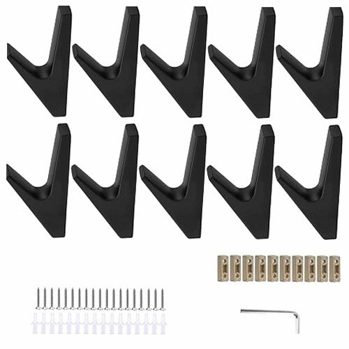 BLACK MATTE ALUMINUM WALL HOOKS FOR TOWEL CLOTHES 10 PCS