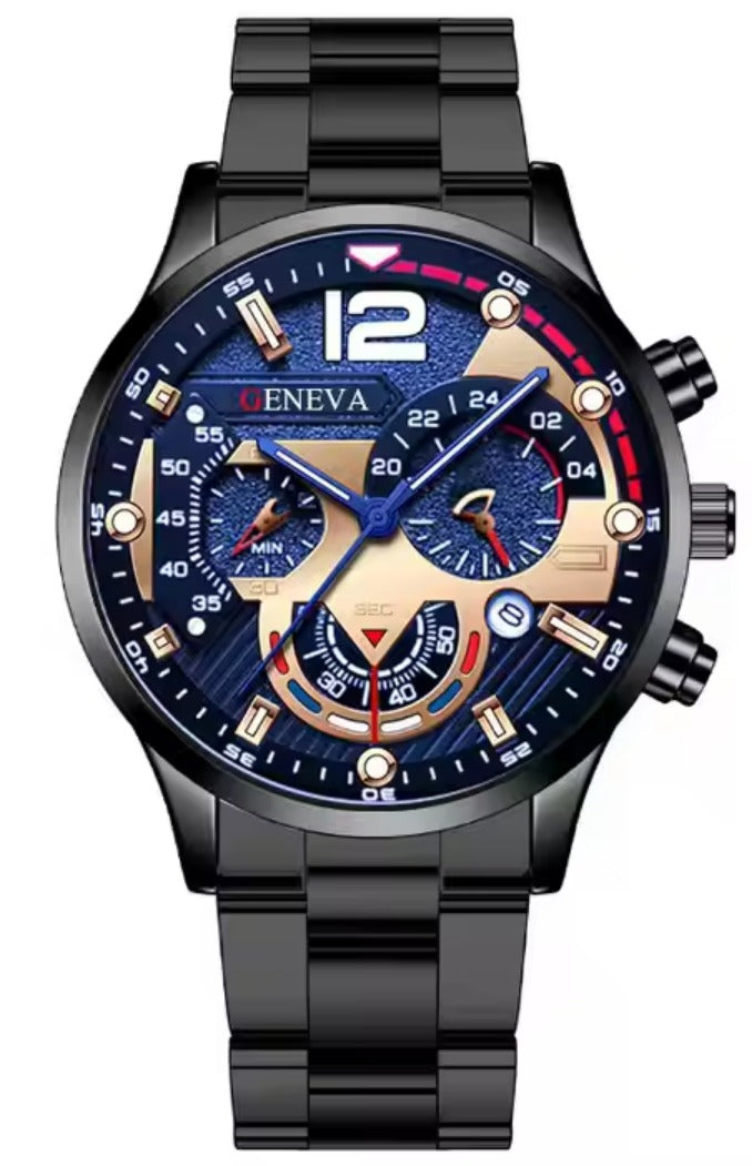 BLACK MEN'S WATCH, ELEGANT BRACELET