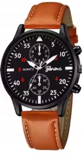 BLACK MEN'S WATCH ELEGANT, Strap Brown Bracelet Set Beads Dial color black