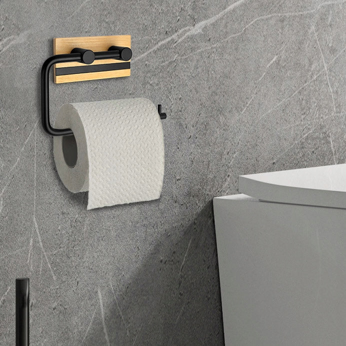 BLACK METAL BAMBOO TOILET PAPER HOLDER ADDED WITH GLUE Packaging status original