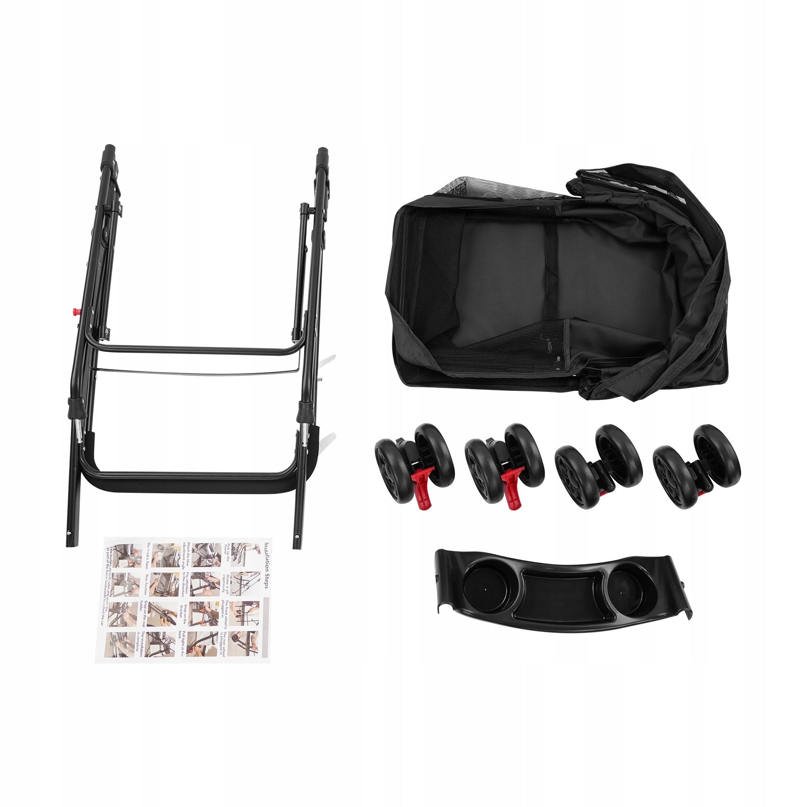 BLACK PET STROLLER FOR HOME AND OUTINGS - FOLDABLE Color black