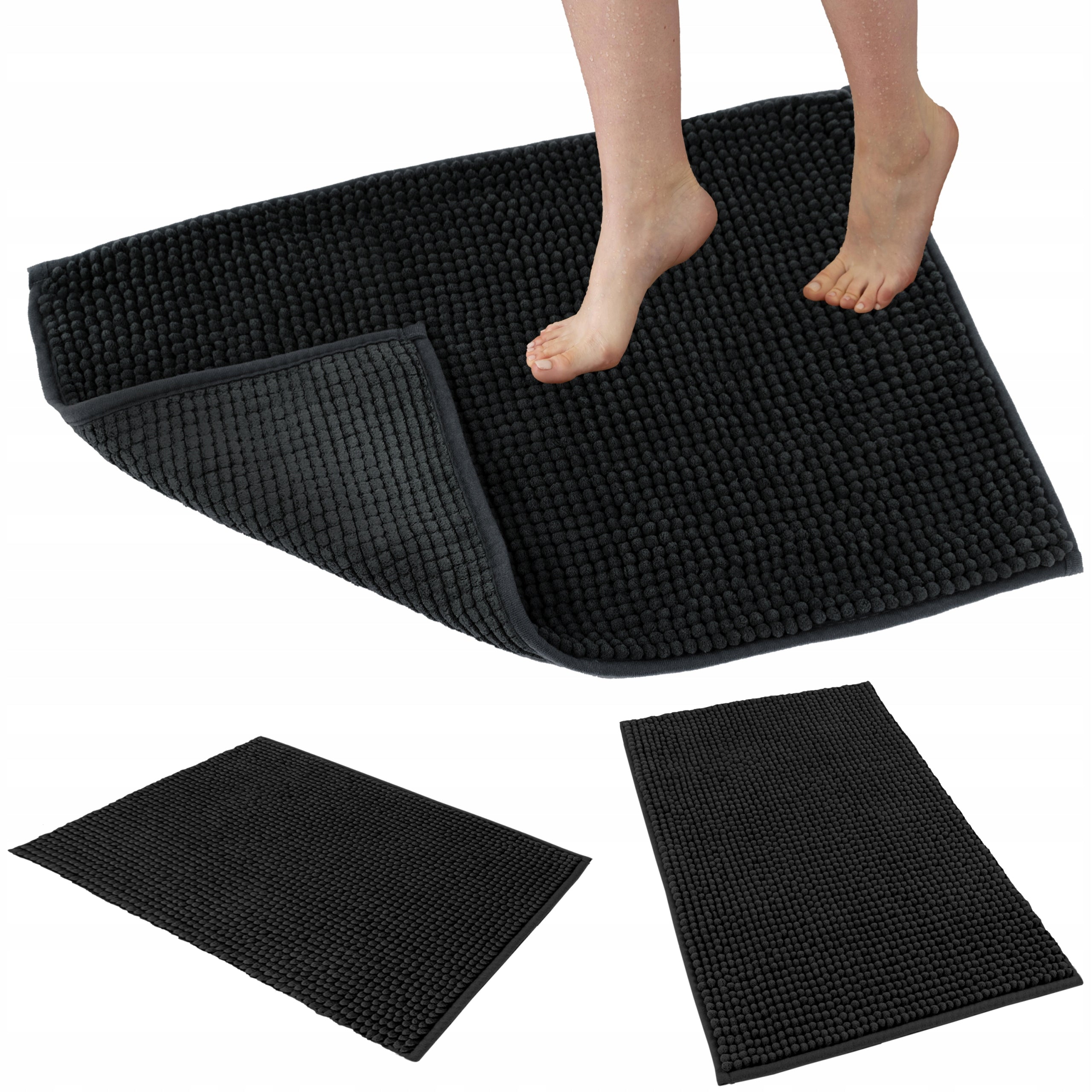 BLACK SOFT BATHROOM RUG 50x80 ABSORBENT NON-SLIP LARGE FLUFFY Packaging status original