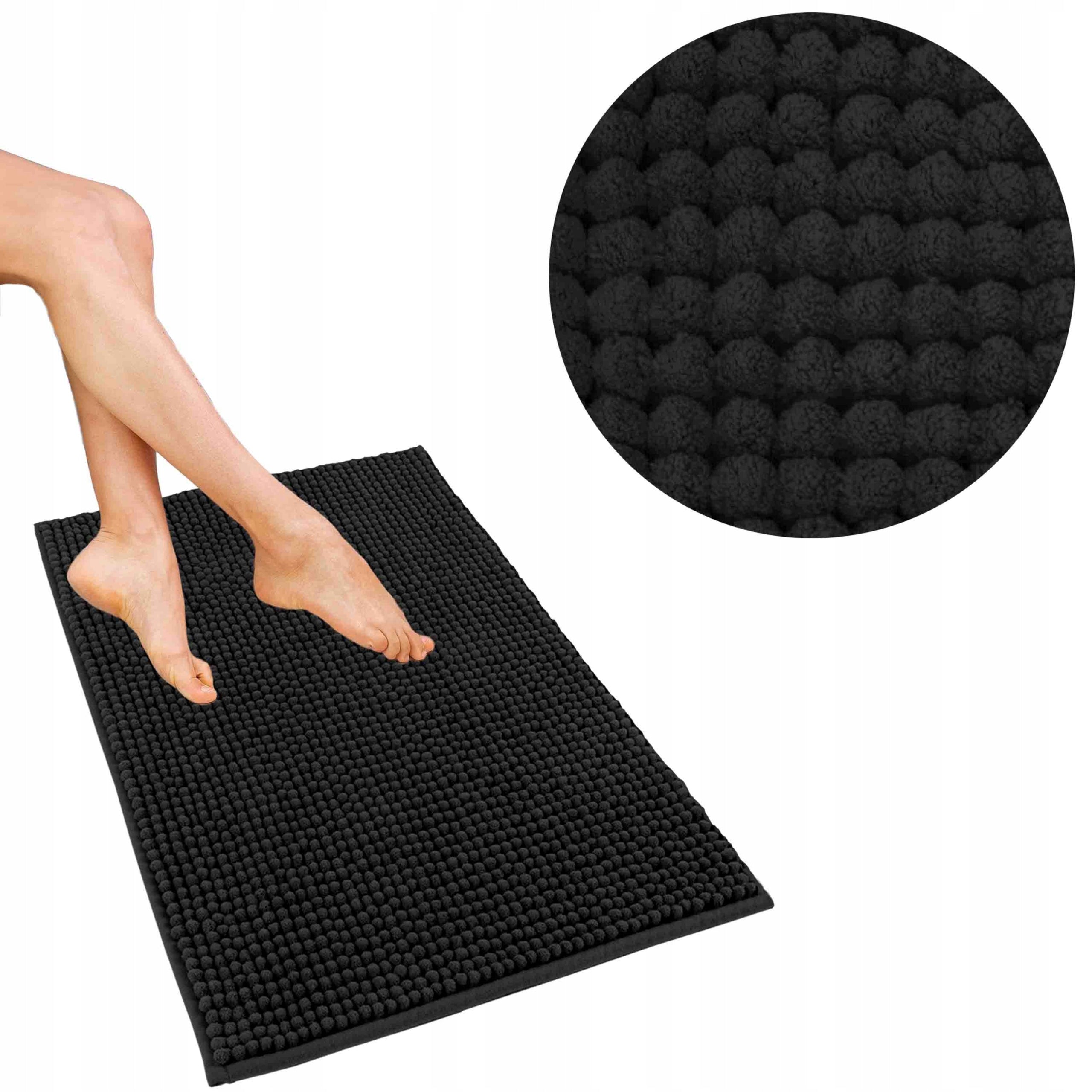 BLACK SOFT BATHROOM RUG 50x80 ABSORBENT NON-SLIP LARGE FLUFFY