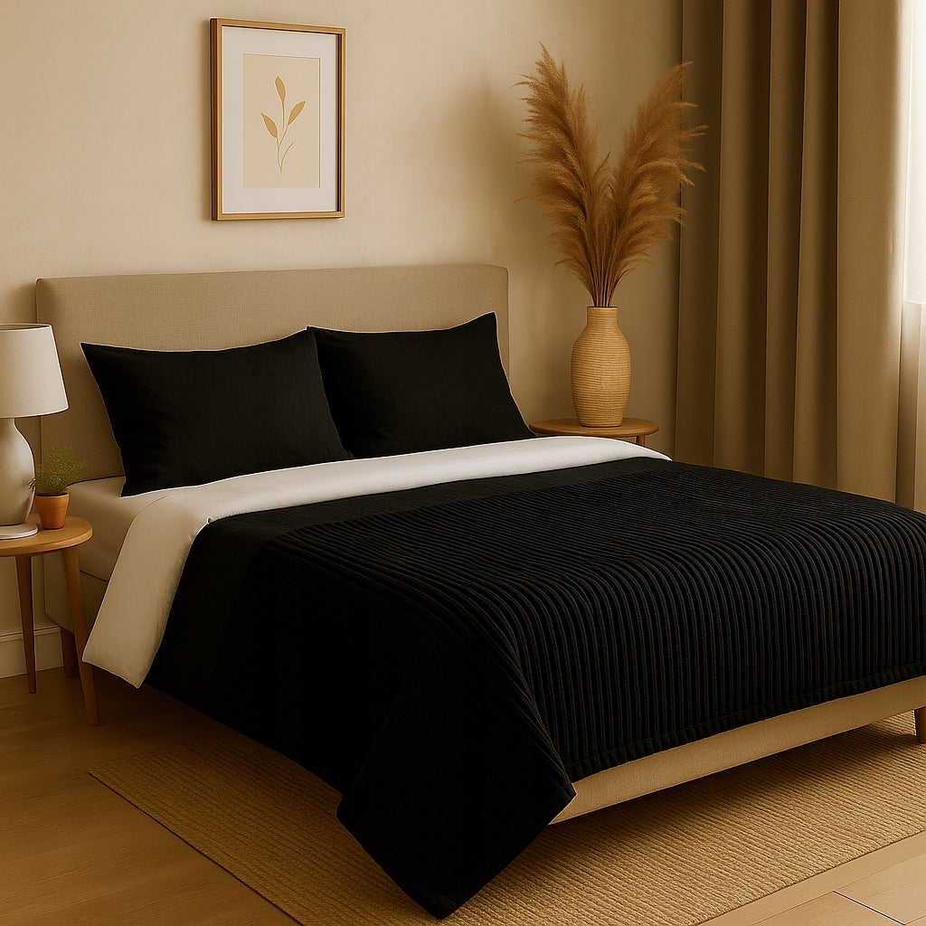 BLANKET 150x200 BLACK SOFT WARM FOR COUCH PLAID BEDSPREAD FOR GIFT Manufacturer code AGTRADE VILINOR STRIPE 150X200 CZARNY