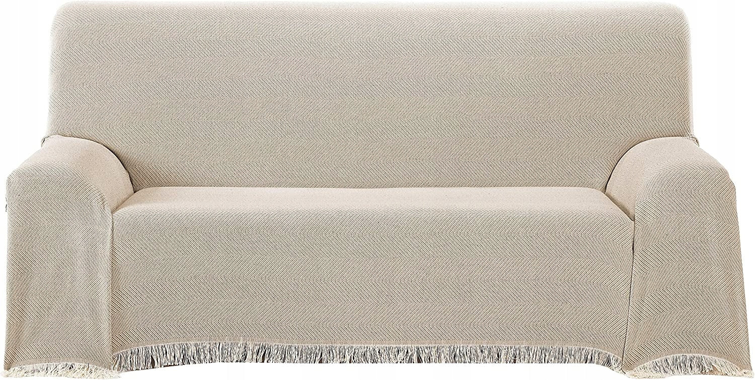 BLANKET CREAM BEIGE 180X260 HERRINGBONE NATURAL COTTON WITH FRINGES EAN (GTIN) 8435520853614