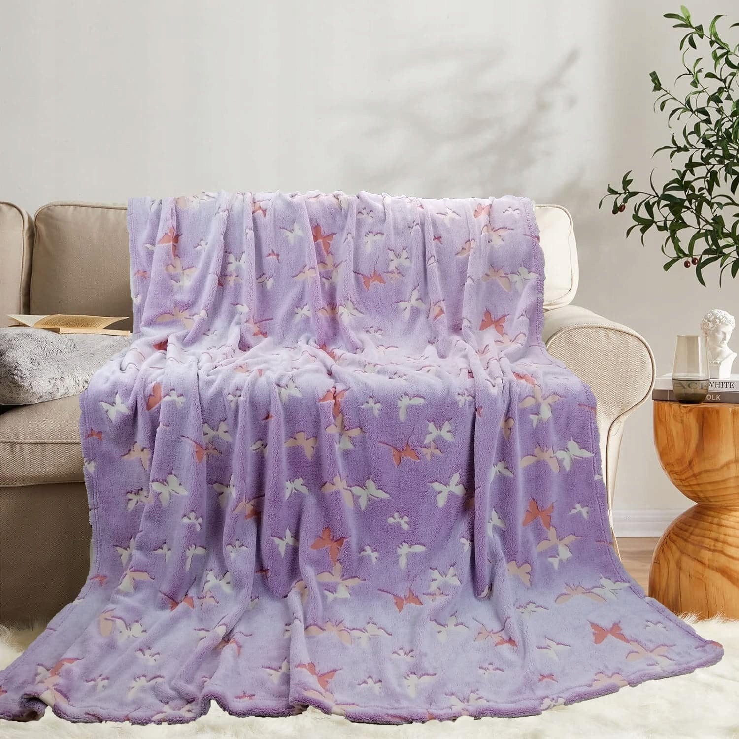 BLANKET GLOWING IN THE DARK 150x200 SOFT NICE PLAID BEDSPREAD ARMCHAIR Packaging status original