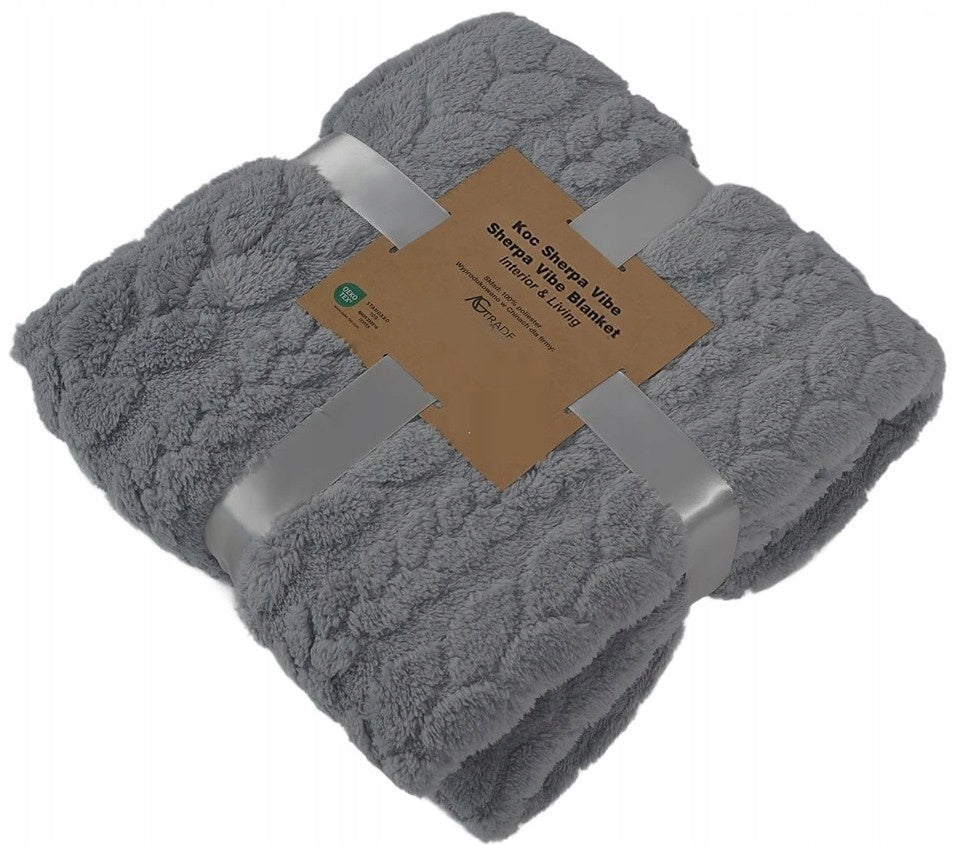 BLANKET PLAID BEDSPREAD WARM SOFT FOR GIFT FLUFFY 200x220 GREY Packaging status original