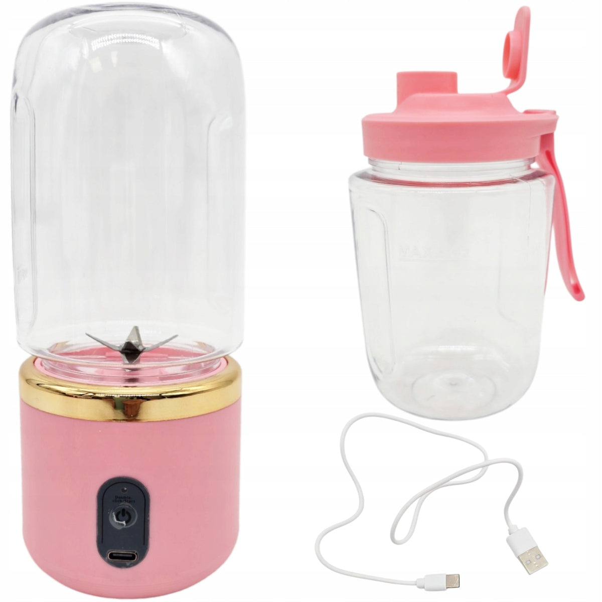 BLENDER CUP WIRELESS PORTABLE USB PINK BOTTLE 18,5 CM