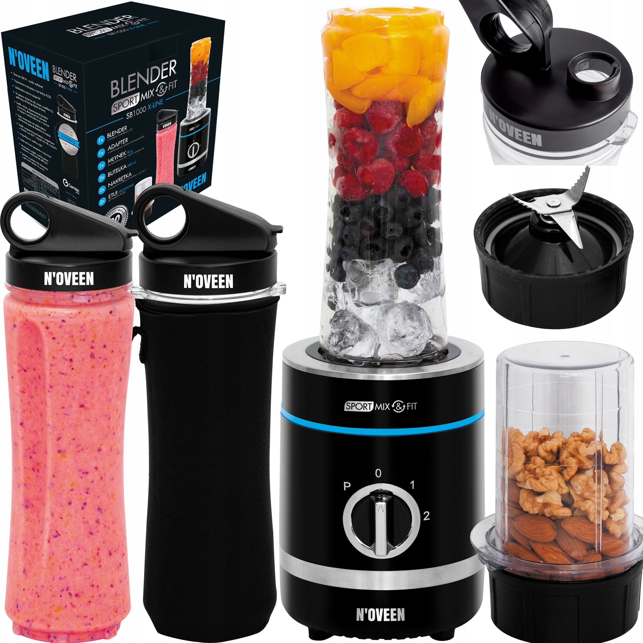 BLENDER SPORTS CUP MIXER SMOOTHIE COCKTAIL 2 BOTTLES GRINDER CASE