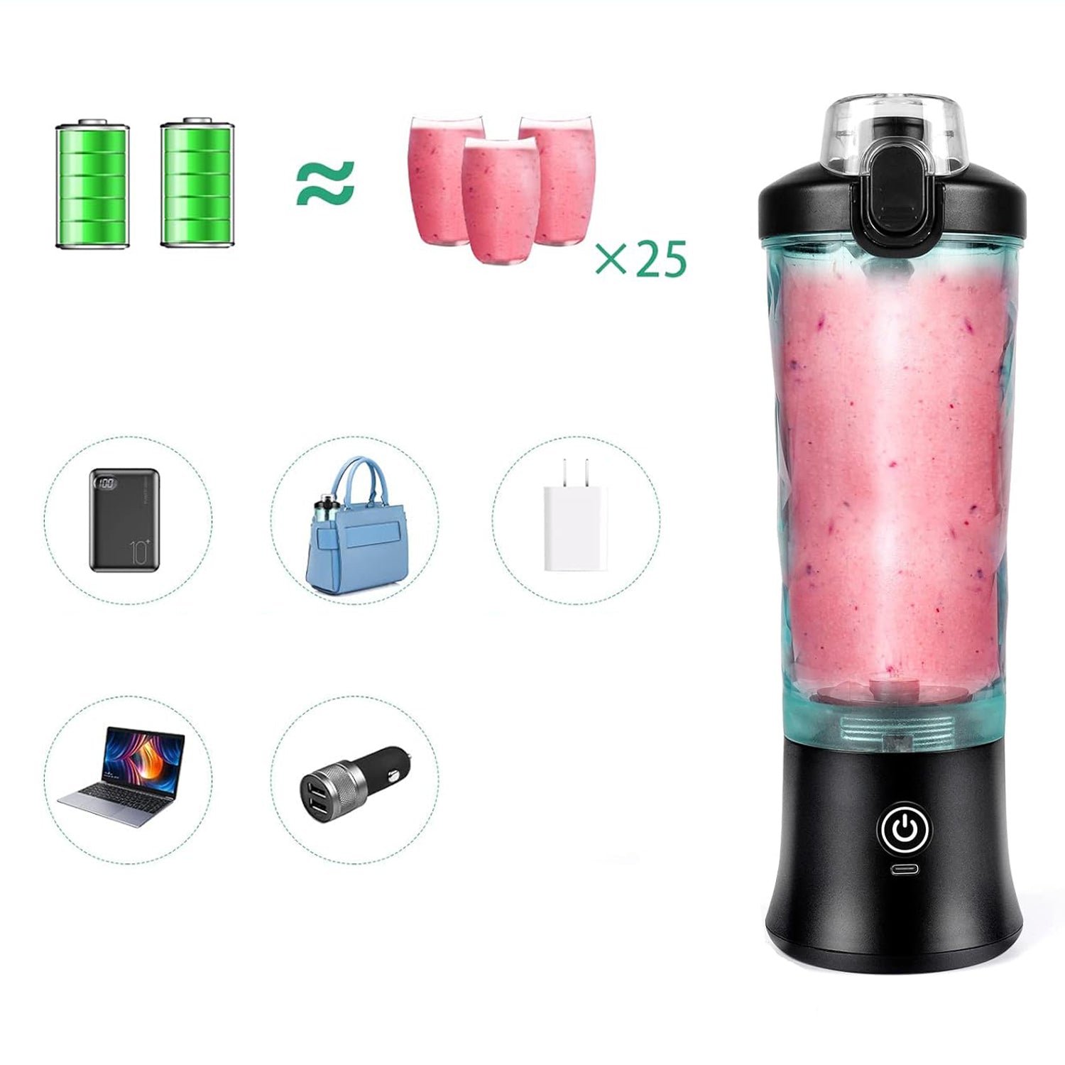 BLENDER TRAVEL WIRELESS PORTABLE JUICE SMOOTHIE WATERPROOF GLASS USB GIFT Brand no brand