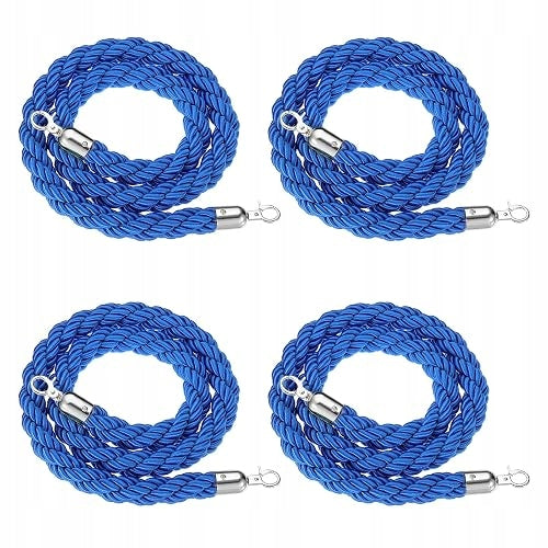 BLUE BARRIER ROPE FOR CROWD CONTROL STEEL HOOKS 4 PCS