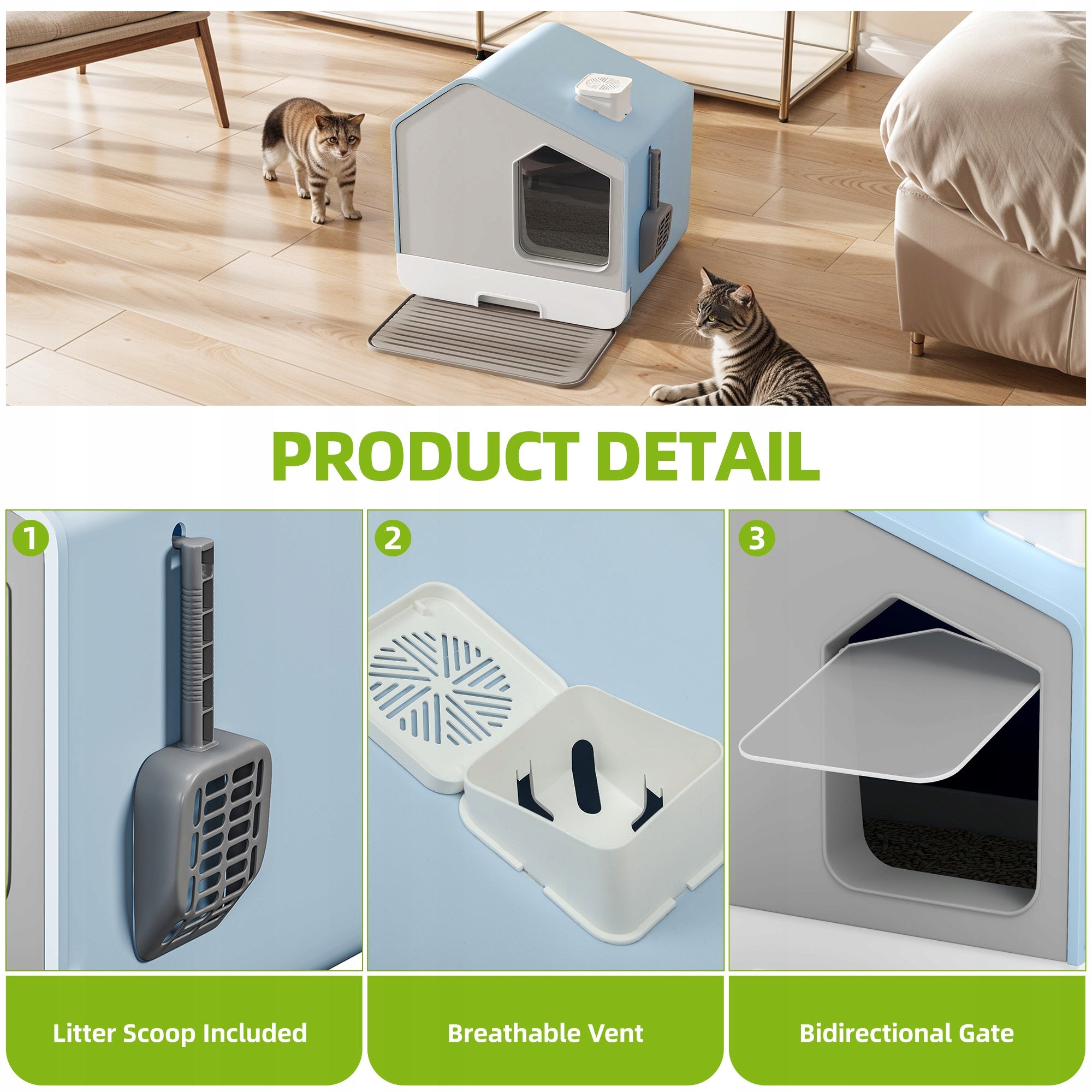 BLUE Large cat litter box closed Spatula+PP+AS XXL Kind closed litter box