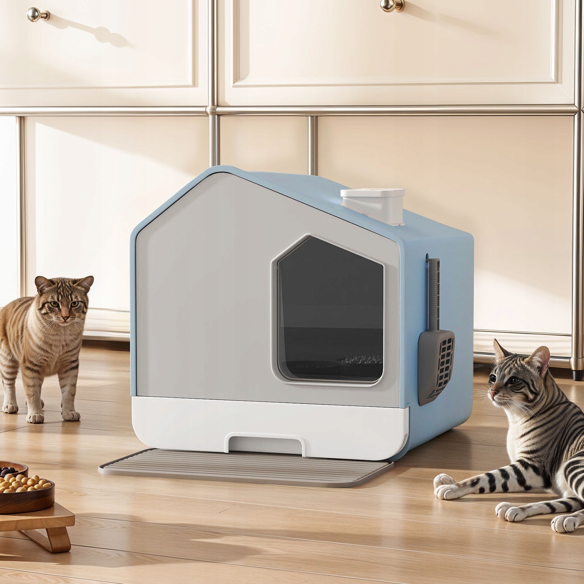 BLUE Large cat litter box closed Spatula+PP+AS XXL