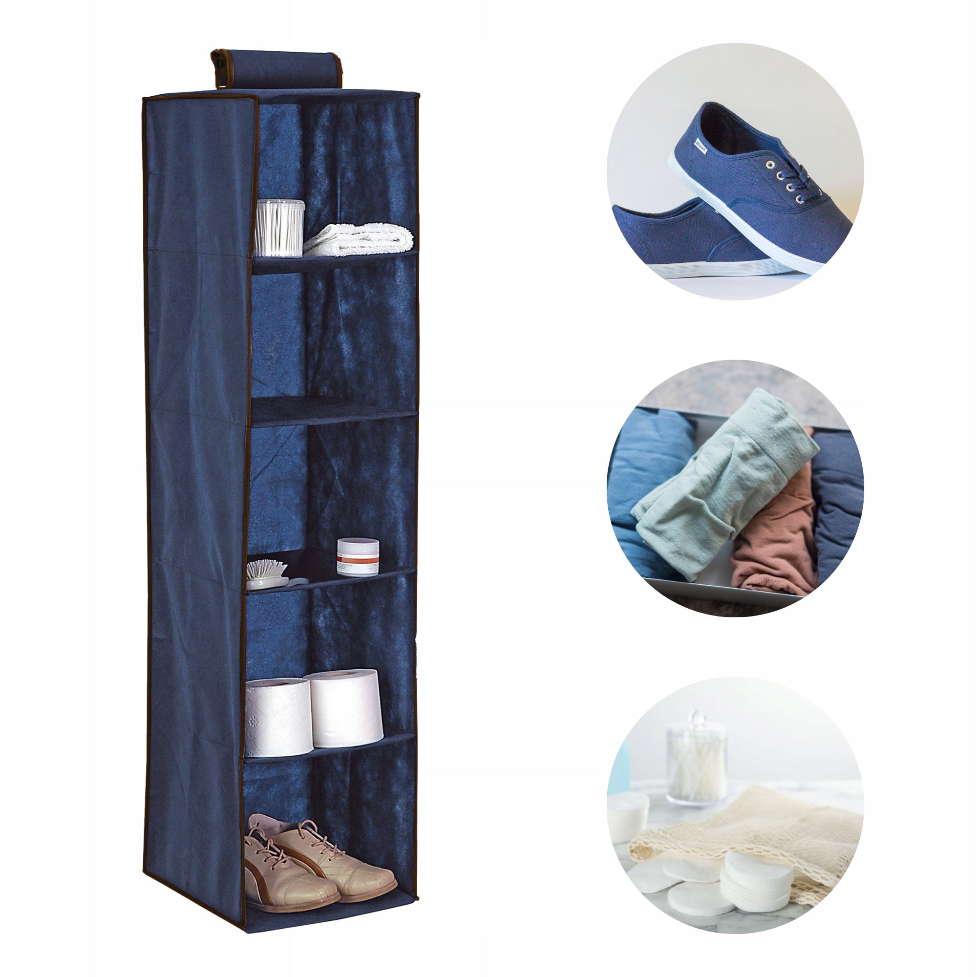 BLUE blue hanging closet organizer 5 compartments 30X30X120cm