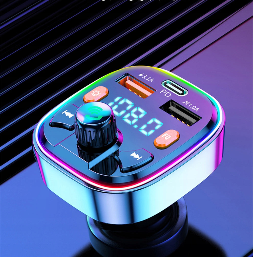BLUETOOTH 5.0 FM TRANSMITTER QC 3.0 PD 20W RGB 2x USB USB-C CHARGER Manufacturer code 74-170#