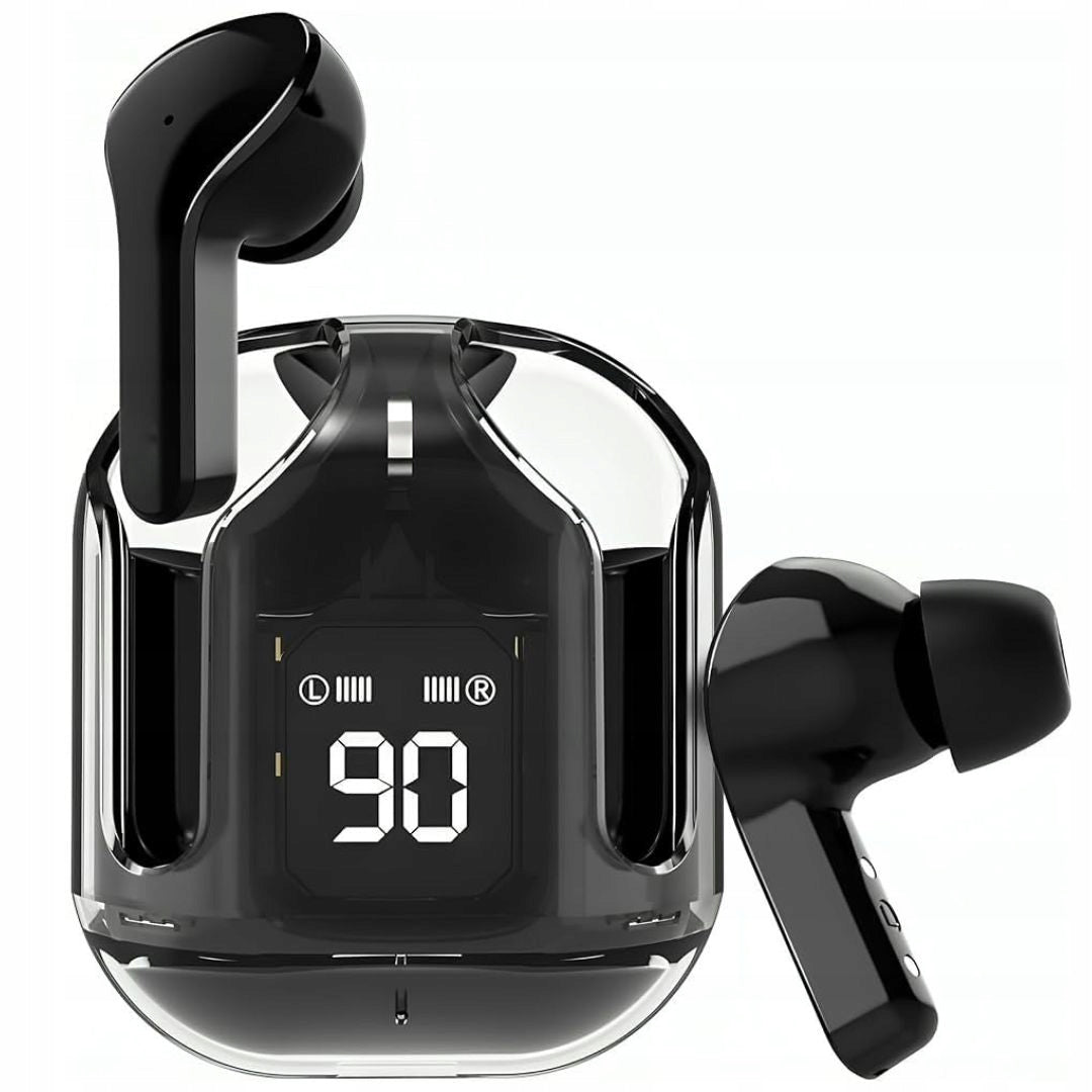 BLUETOOTH 5.3 EARBUDS - TRANSPARENT ULTRAPODS MAX- BLACK CLEAR Packaging status original