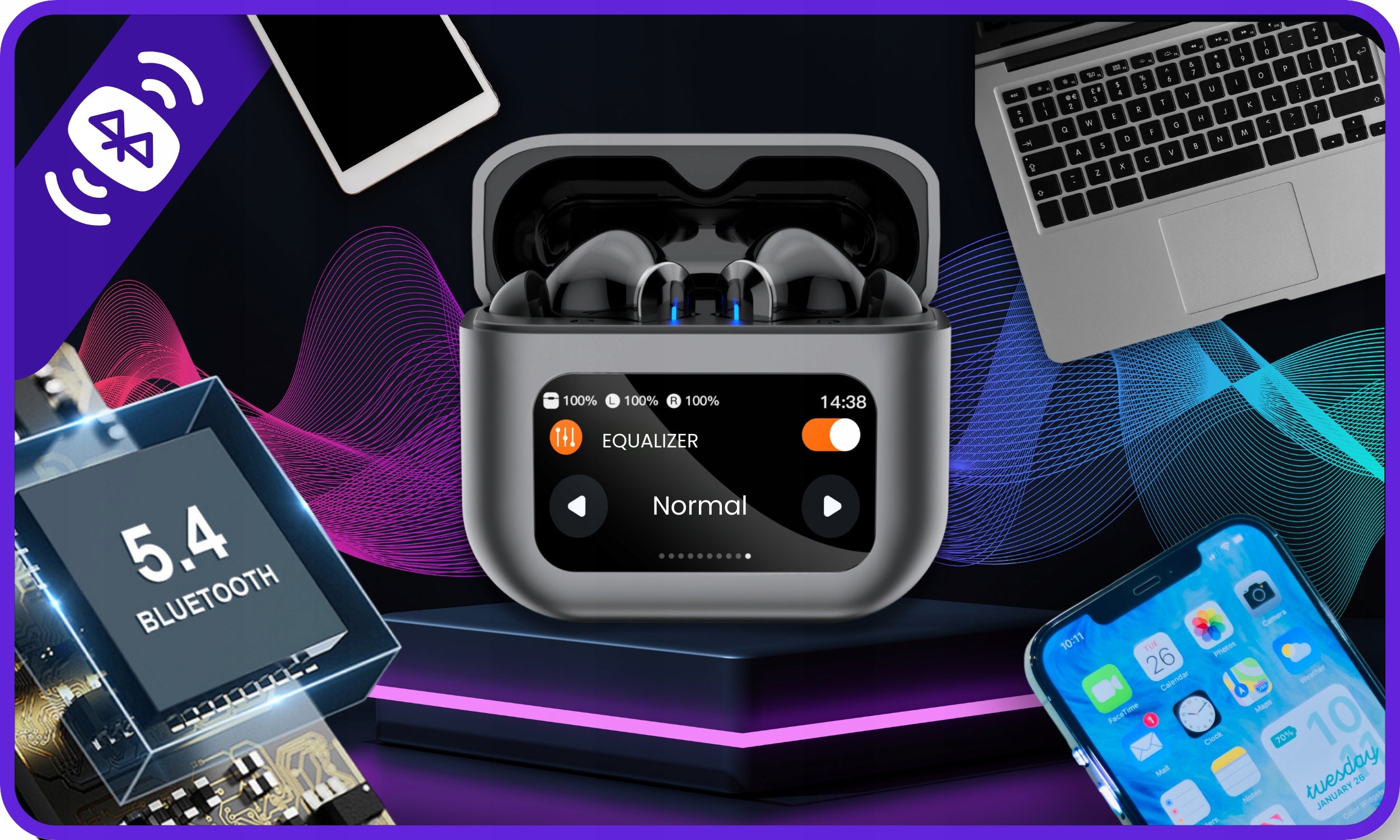 BLUETOOTH 5.4 ANC WIRELESS IN-EAR HEADPHONES TOUCHSCREEN DISPLAY Manufacturer code SŁUCHAWKI Z DOTYKOWYM WYŚWIETLACZEM
