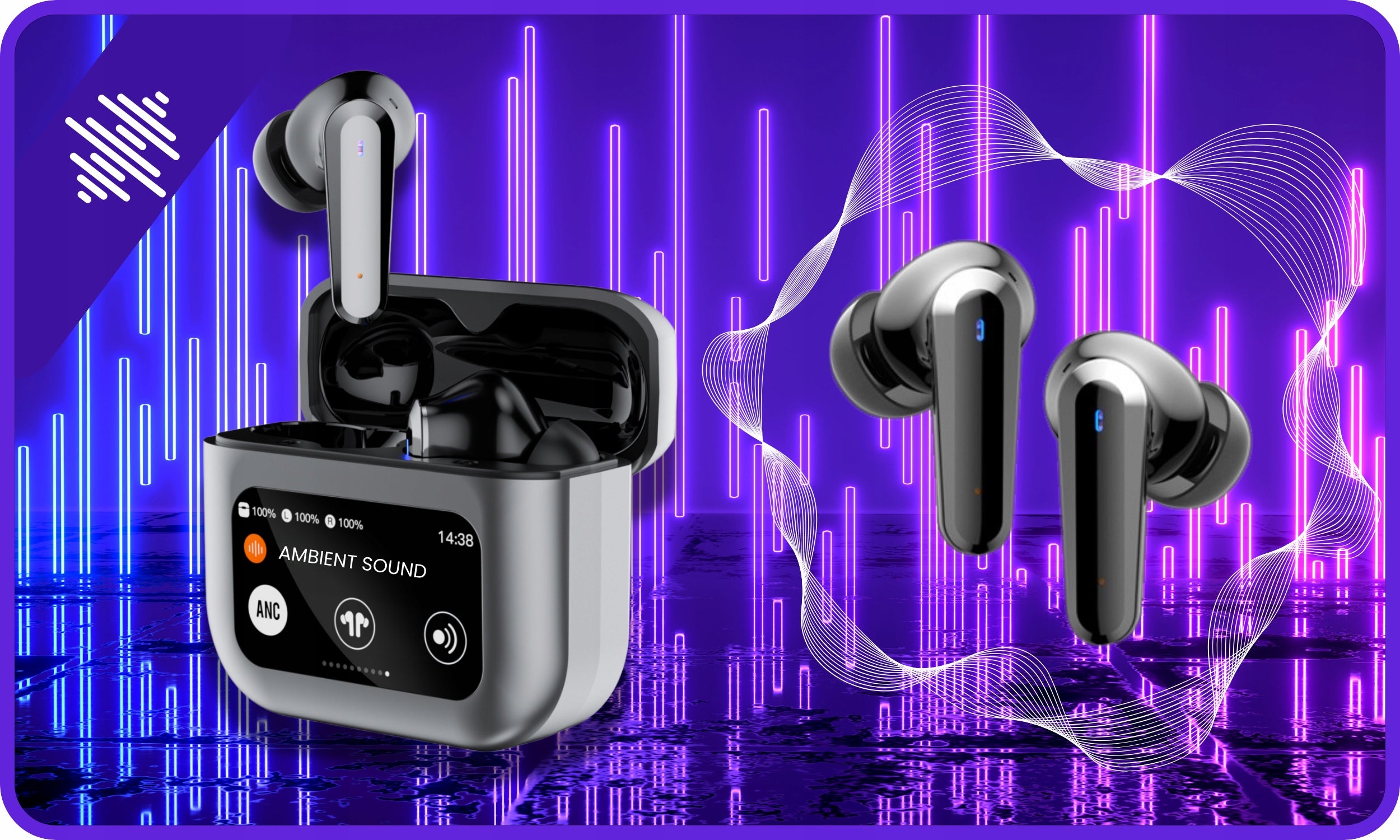 BLUETOOTH 5.4 ANC WIRELESS IN-EAR HEADPHONES TOUCHSCREEN DISPLAY Packaging status original