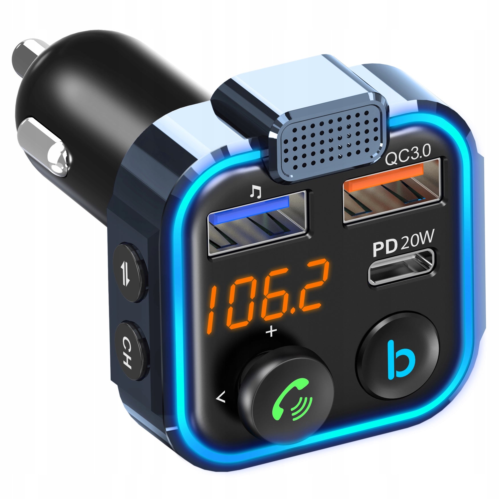 BLUETOOTH AUDIO TRANSMITTER FM MP3 BT FAST CHARGER 3X USB QC 3.0 RGB Manufacturer code 22355