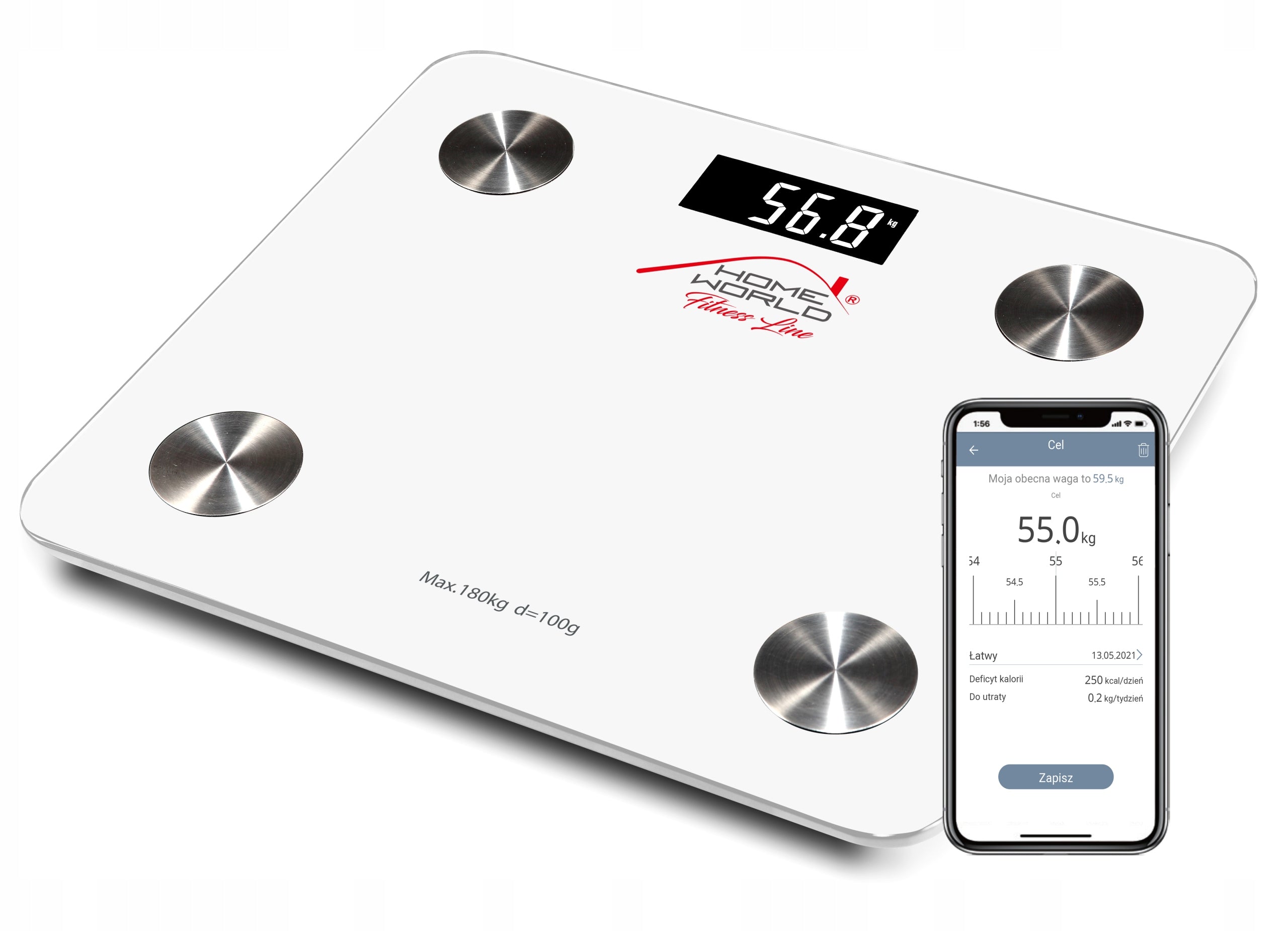 BLUETOOTH Analytical BATHROOM SCALE 180kg APPLICATION in Polish TECH-MED