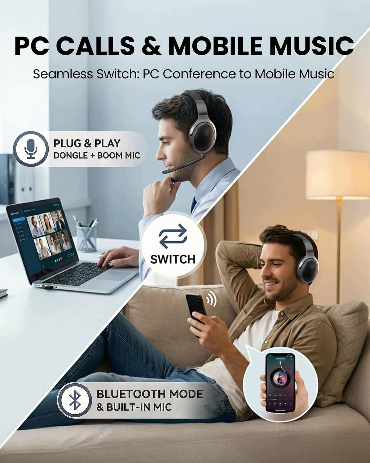 BLUETOOTH HEADPHONES 5.3 ANC MICROPHONE DETACHABLE DONGLE USB-C 55H Brand no brand