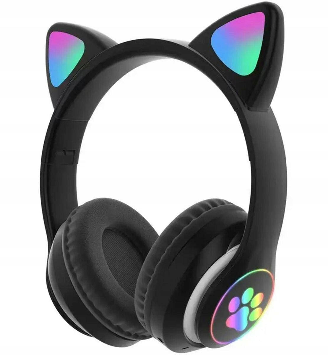 BLUETOOTH HEADPHONES WIRELESS MICROPHONE RADIO CAT EARS LED FOR KIDS