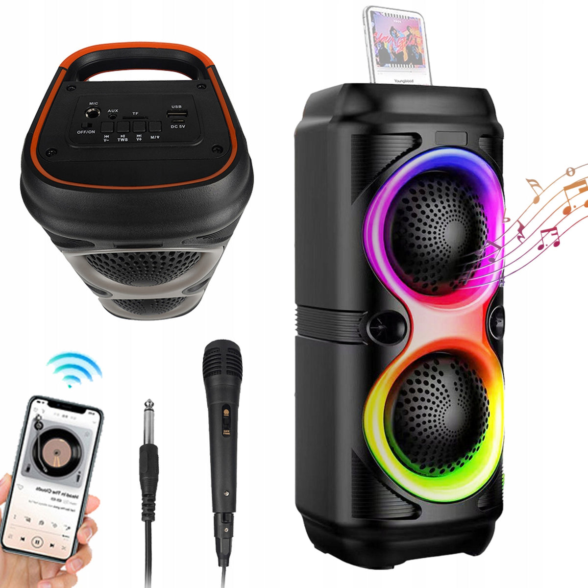 BLUETOOTH SPEAKER 5.0 PORTABLE BOOMBOX TWO 1800MAH SPEAKERS WITH MICROPHONE