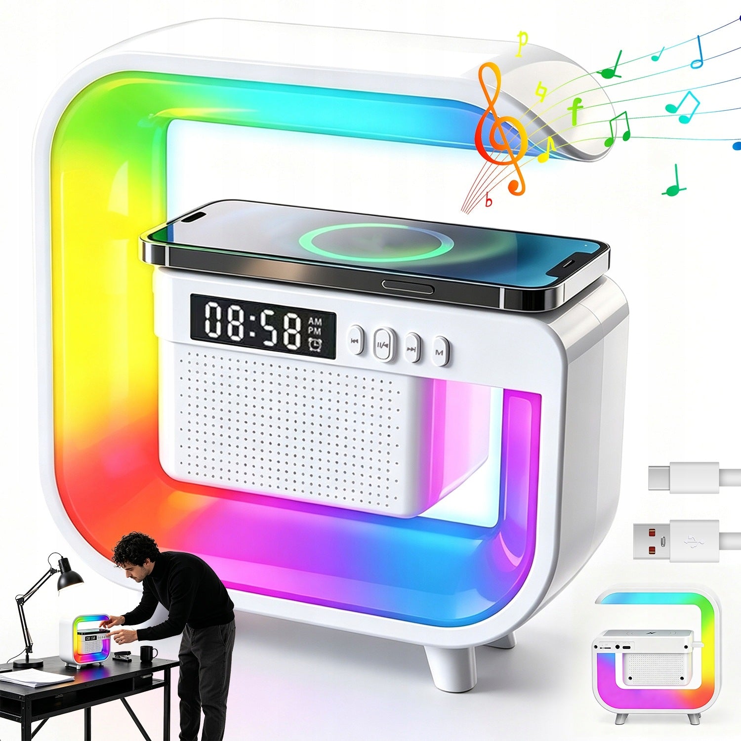 BLUETOOTH SPEAKER 5.0 RGB DESK LAMP INDUCTION CHARGER GIFT Packaging status original