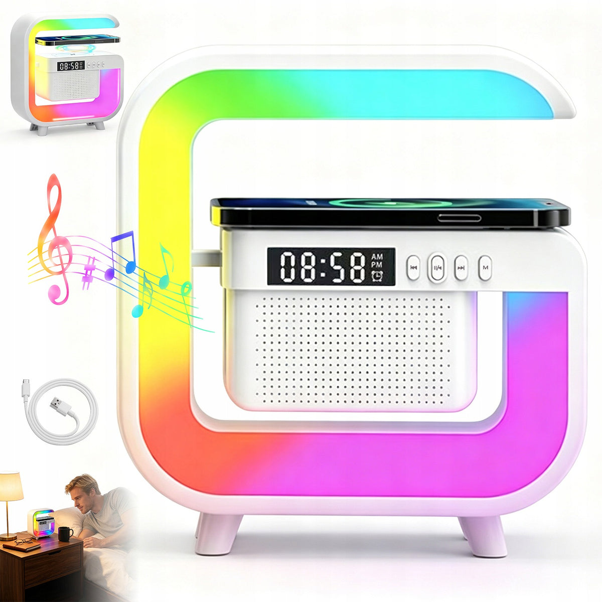 BLUETOOTH SPEAKER 5.0 RGB DESK LAMP INDUCTION CHARGER GIFT