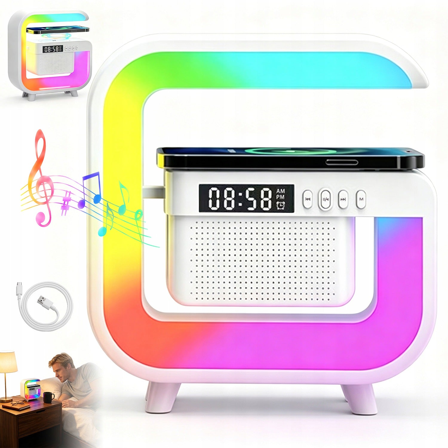 BLUETOOTH SPEAKER 5.0 RGB DESK LAMP INDUCTION CHARGER GIFT