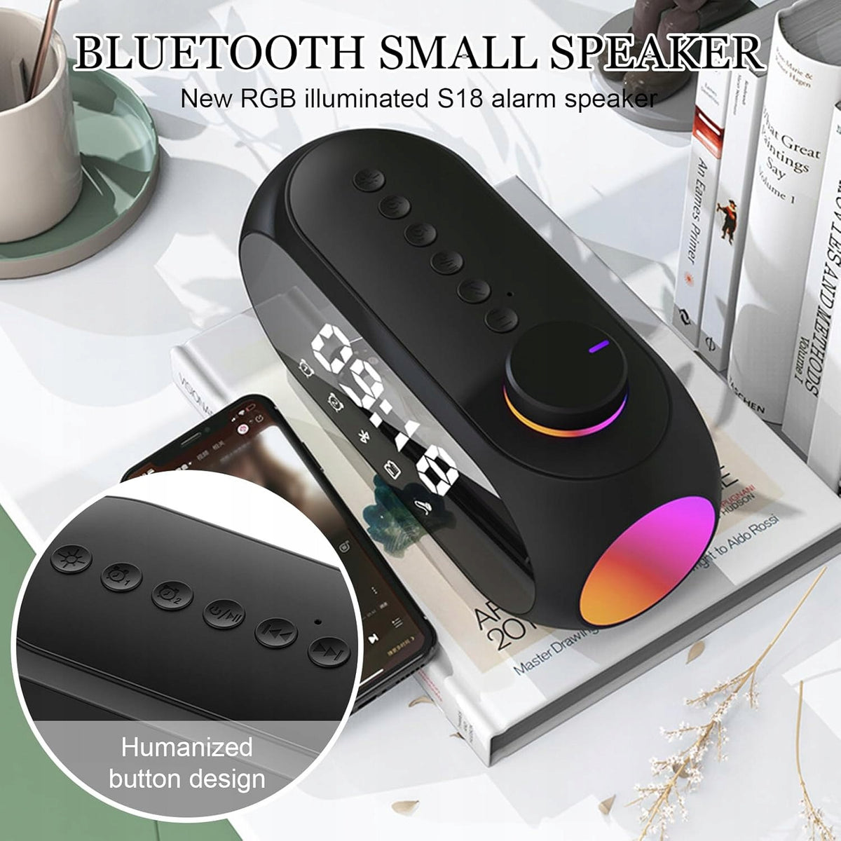 BLUETOOTH SPEAKER 6IN1 RGB CLOCK ALARM STEREO 360° RADIO FM Model A1