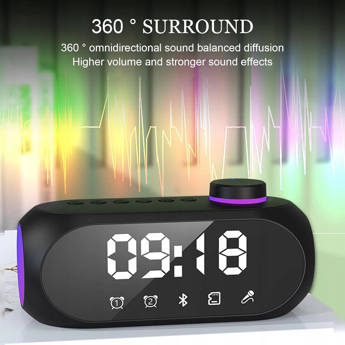 BLUETOOTH SPEAKER 6IN1 RGB LED CLOCK STEREO ALARM 360° Model A1