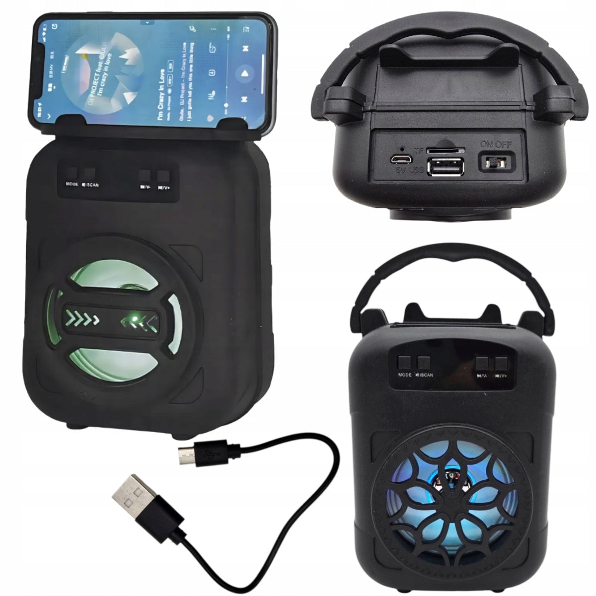 BLUETOOTH SPEAKER MINI PORTABLE FOR PHONE RADIO RGB USB MICRO SD 14 CM