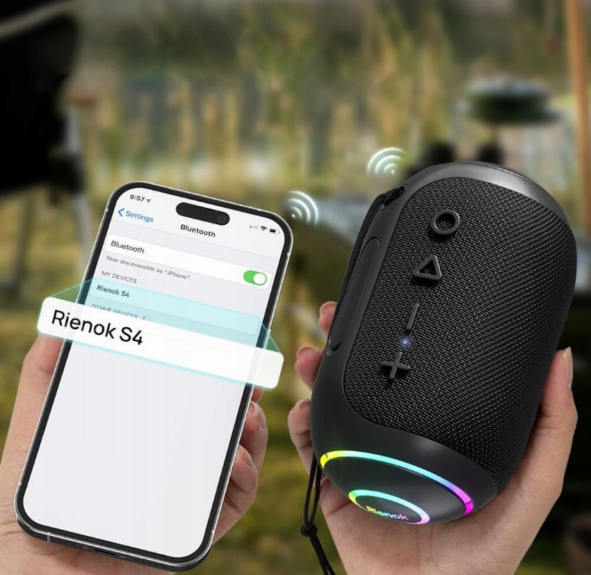 BLUETOOTH SPEAKER PORTABLE RIENOK S4 IPX7 RGB TWS USB-C SD AUX 2400mAh 10h Brand Rienok